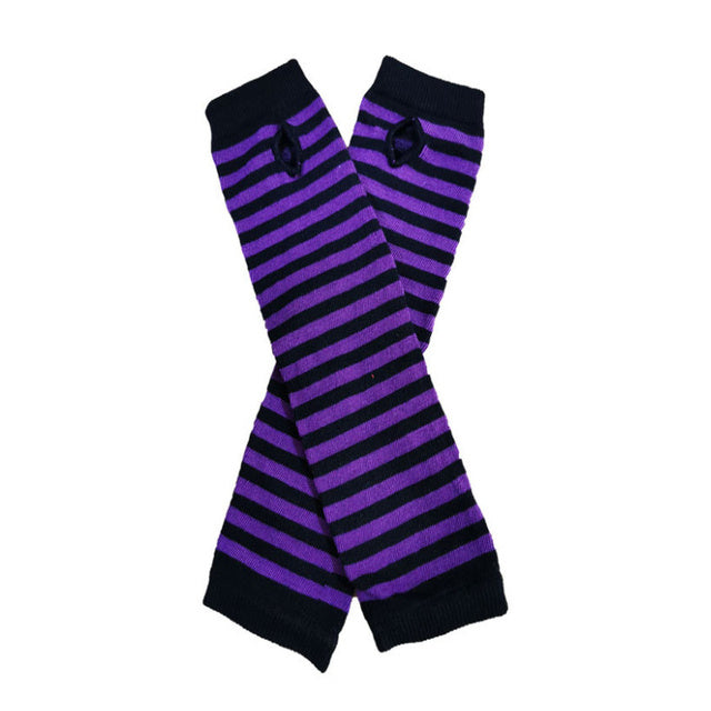 Women Fashion Lady Striped Elbow Gloves Warmer Knitted Long