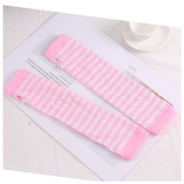Women Fashion Lady Striped Elbow Gloves Warmer Knitted Long