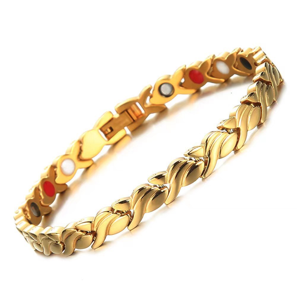 European And American Leaves Women's Titanium Steel Germanium Magnet Health Bracelet