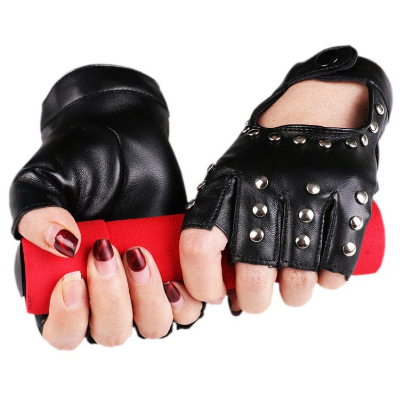 Women's Half Finger Gloves Show Short Half Punk Rivet Pole Dancing Fingerless