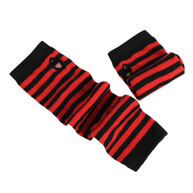 Women Fashion Lady Striped Elbow Gloves Warmer Knitted Long