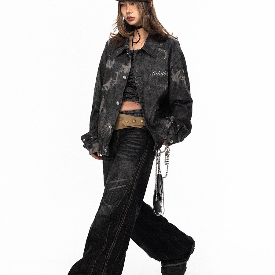 Tie-dyed Embroidered Denim Coat For Women