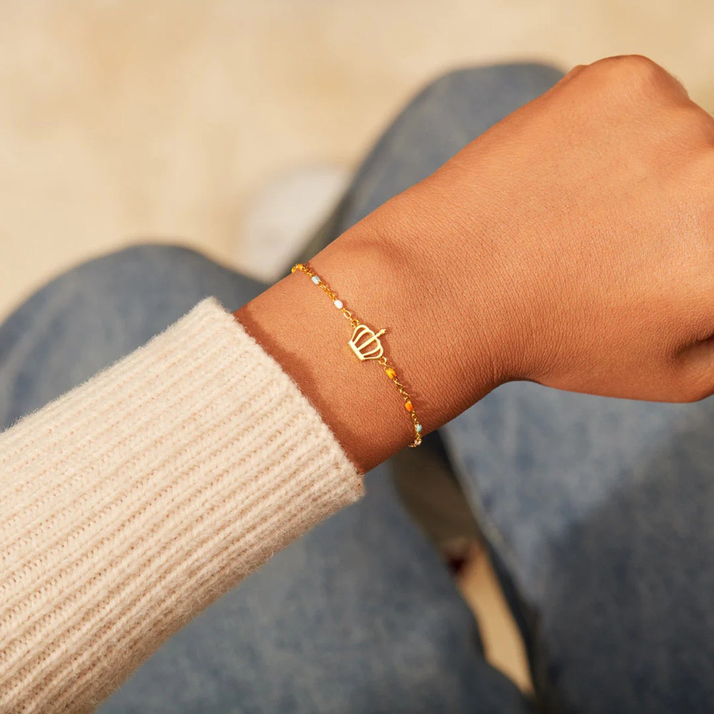 Crown Shape Gold-Plated Bead Bracelet