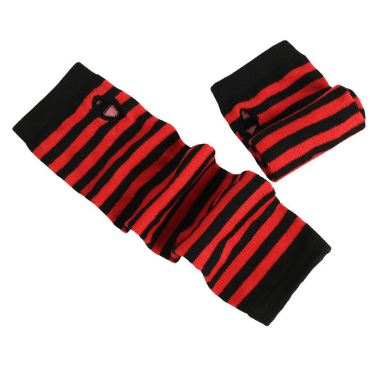Black And White Striped Fingerless Cotton Long Wrist Sleeve