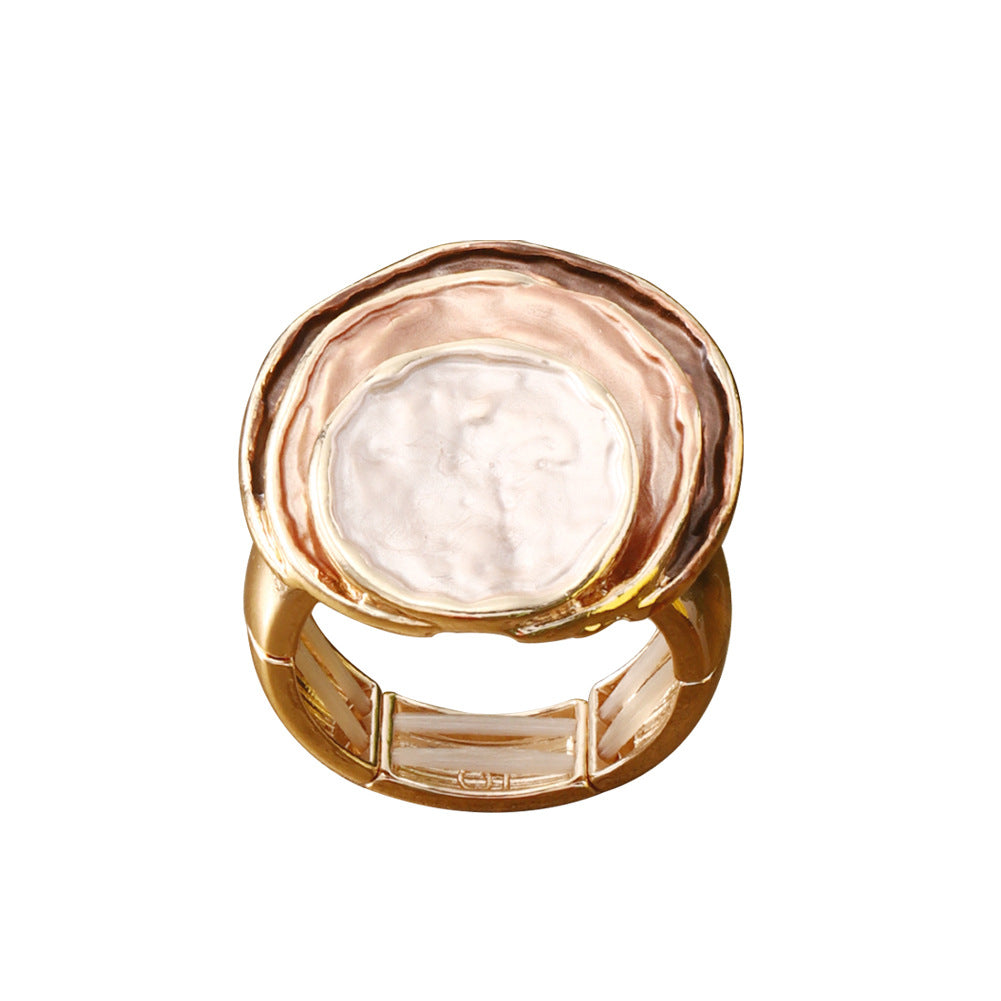 Zinc Alloy Geometric Three-layer Round Enamel Drop Oil Level Women's Elastic Ring