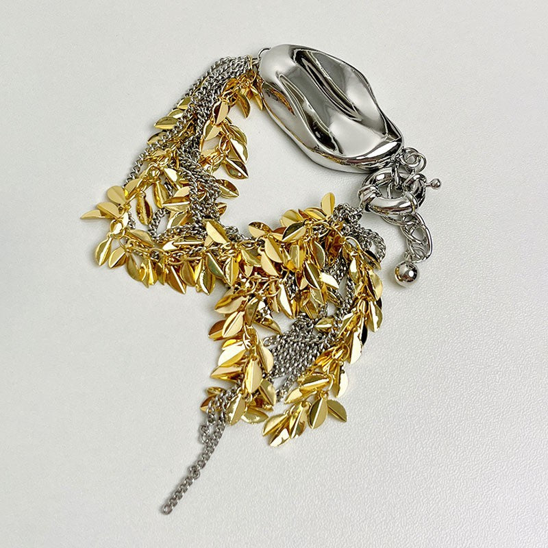 French Minority Design Smart Irregular Gold And Silver Two-tone Wheat Tassel Bracelet