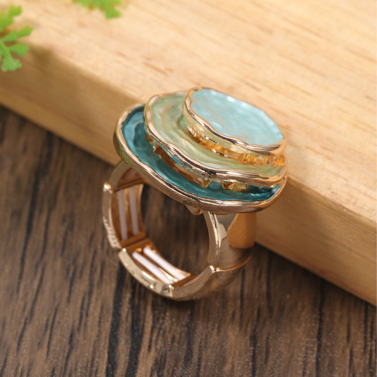 Zinc Alloy Geometric Three-layer Round Enamel Drop Oil Level Women's Elastic Ring