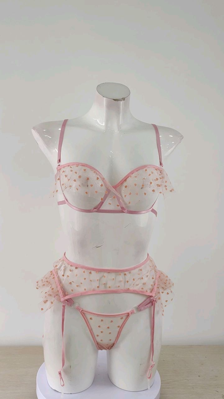 Sexy Lingerie Sexy Love Polka Dot Ruffled See-through Three-piece Set