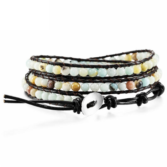 Hand-woven 3 Circles Leather Cord Bracelet Adjustable