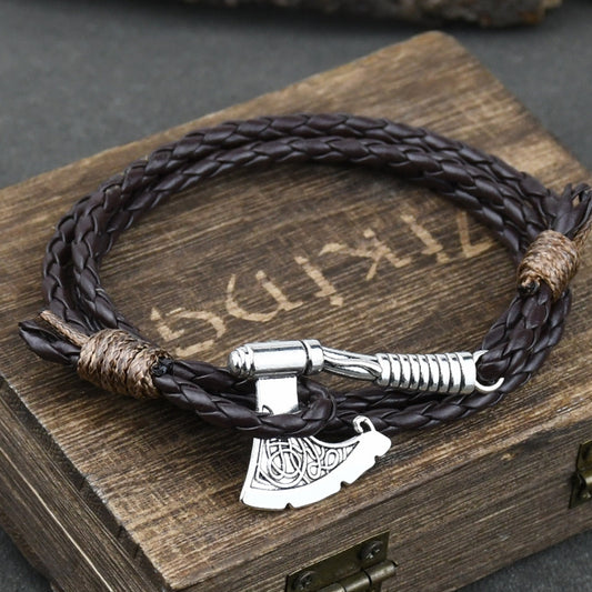 Ax Wrap Anchor Viking Leather Bracelet